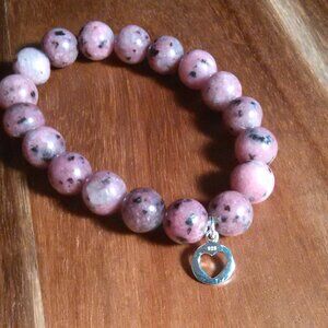 Rhodochrosite and Sterling Silver Stretch Bracelet